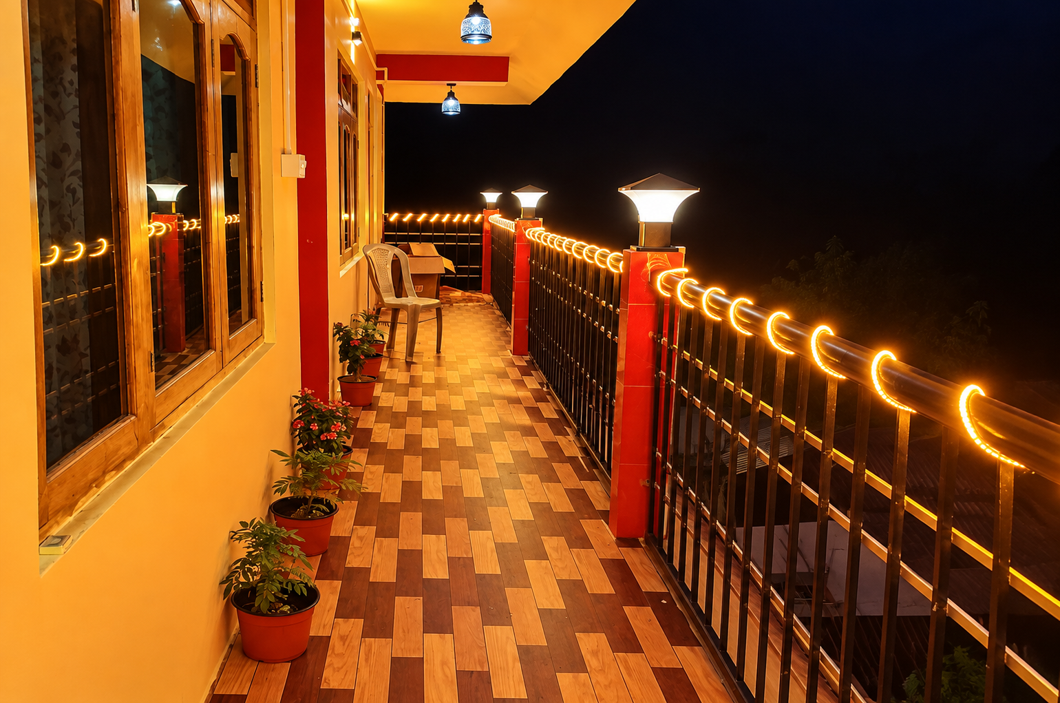 Beautiful balcony at night